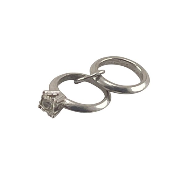 Sterling Silver Wedding Ring Charm Double Ring With Crystal Solitaire - Picture 4 of 6